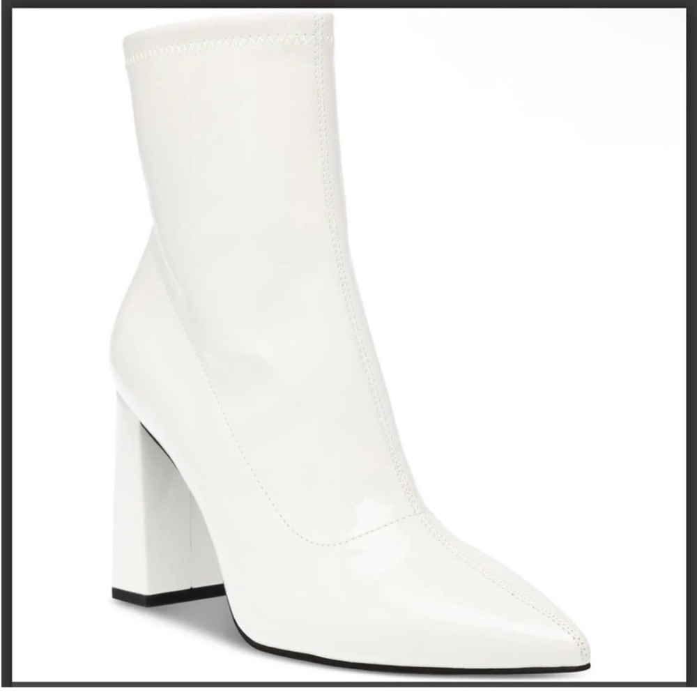 Wild Pair White Patent Block Heel Dressy Booties Shoes NWT sz 8.5 retro 70s - Picture 6 of 11